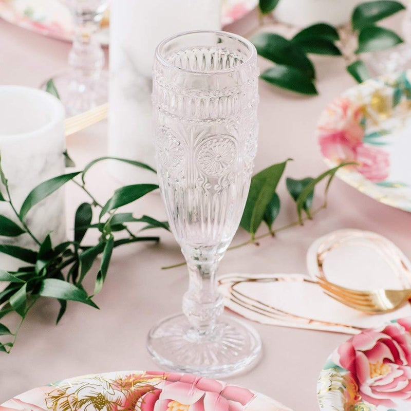 WEDDINGSTAR Vintage Style Pressed Glass Champagne Flute 6oz - Clear - Image 2